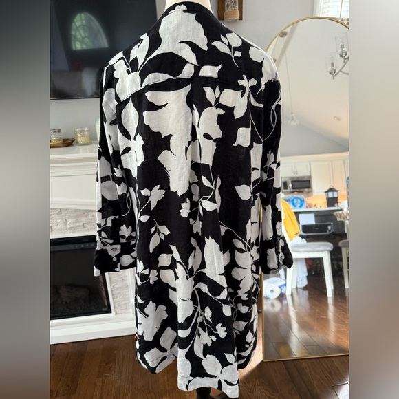 Cynthia Rowley 100% Linen Black and White Floral Women's Dress - Picture 5 of 7